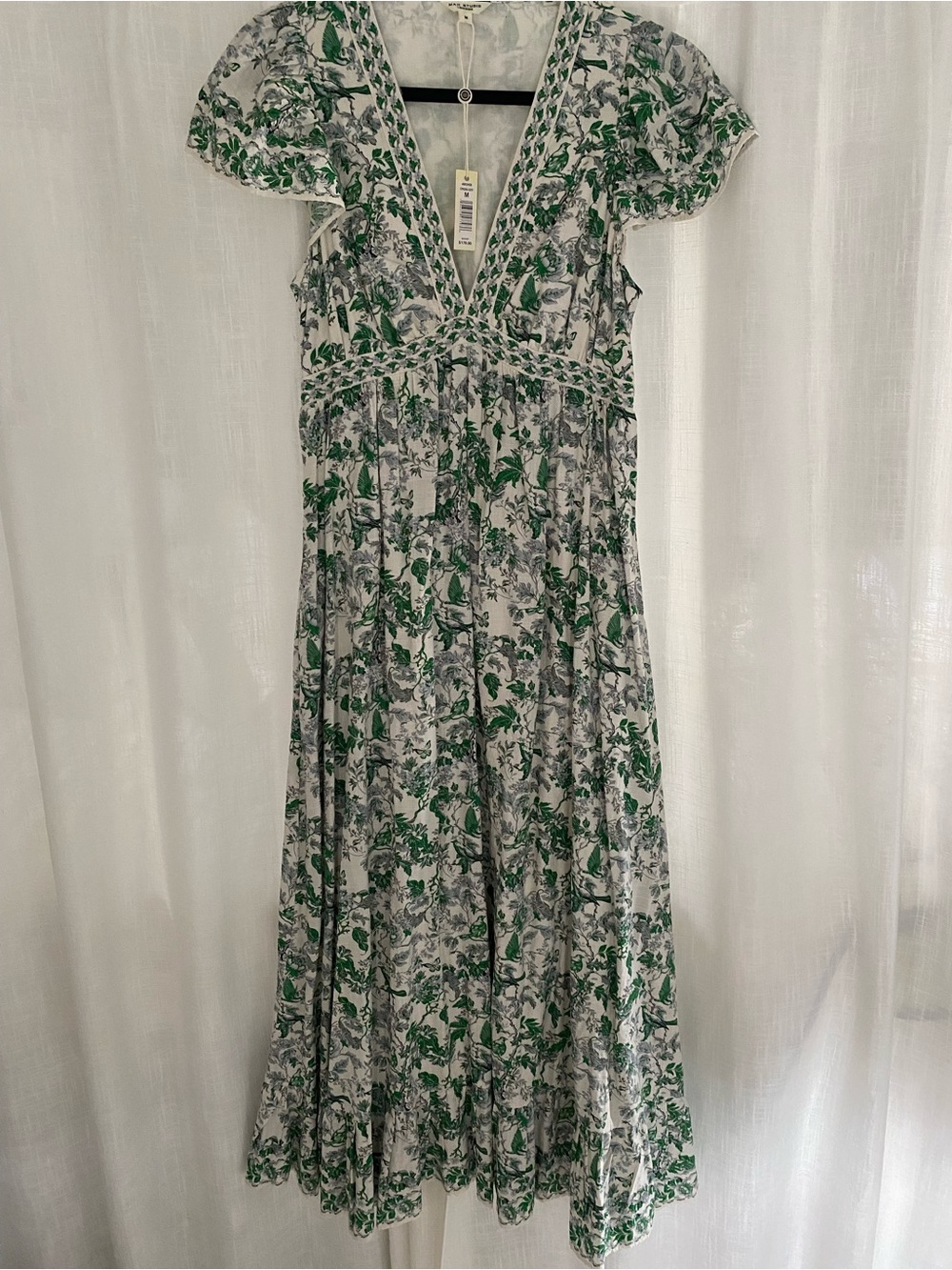 Max Studio Green and White Floral V-Neck Maxi Dress